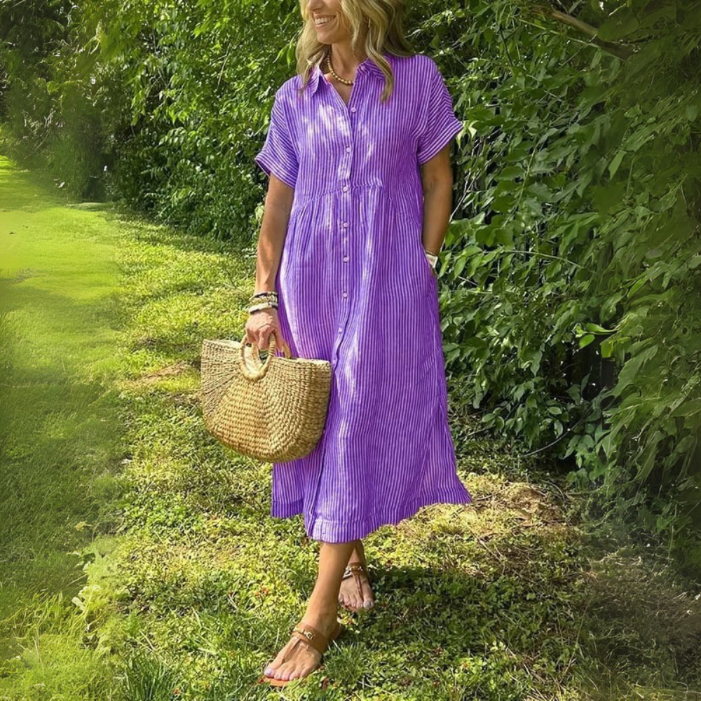 Delilah™|Flattering striped shirtdress