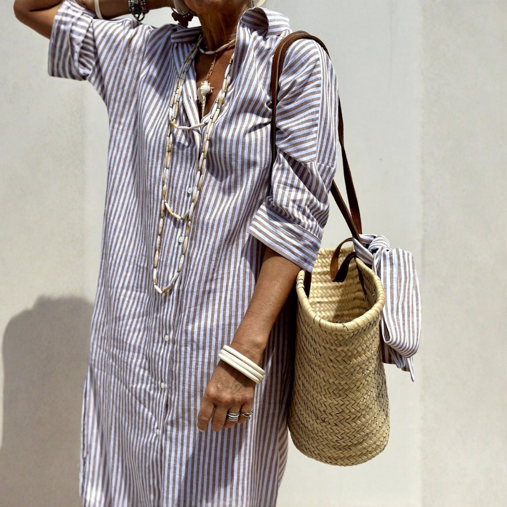 Melissa™|Elegant Striped Shirt Dress