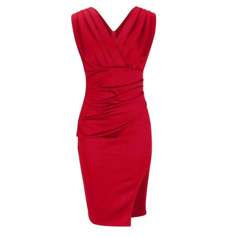 Inez™|Fitted Dress with V-Neckline and Slit
