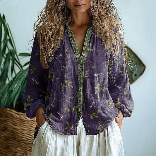 Aaliyah™|Vintage Blouse With Leaf Print