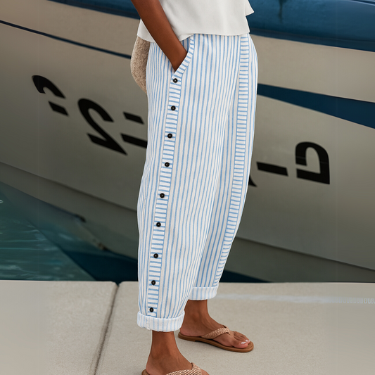 Asah™|Seabreeze Stripe Button Trousers