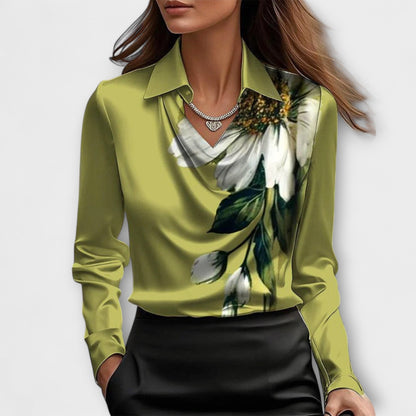 Maeve™|Shiny Blouse with Ruffled Collar