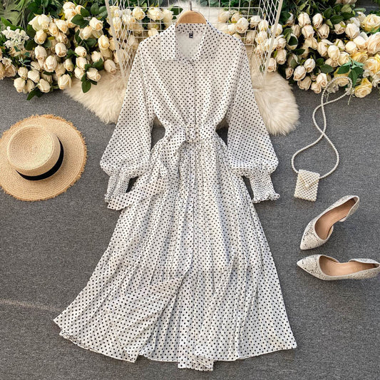 Daisy |Polka dot chiffon pleated dress