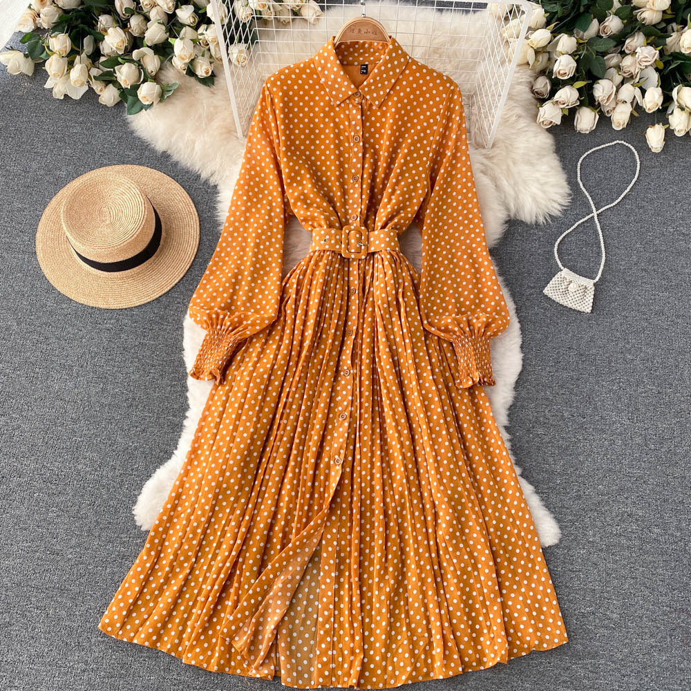 Daisy |Polka dot chiffon pleated dress
