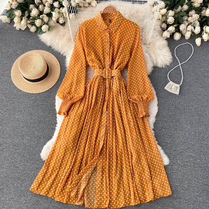 Daisy |Polka dot chiffon pleated dress