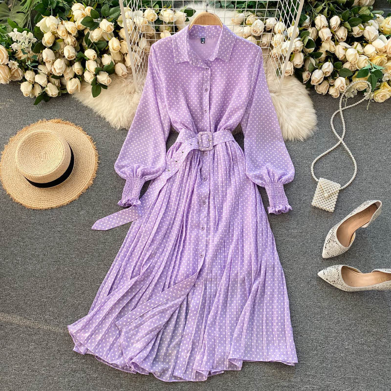 Daisy |Polka dot chiffon pleated dress