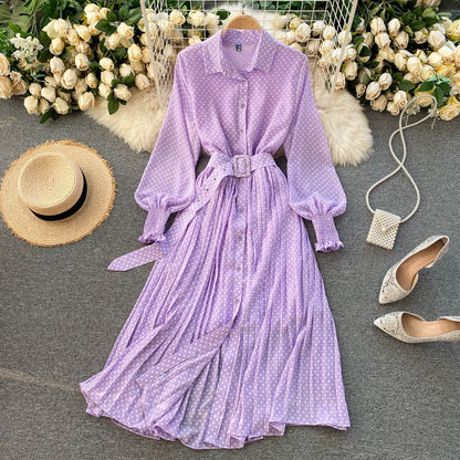 Daisy |Polka dot chiffon pleated dress