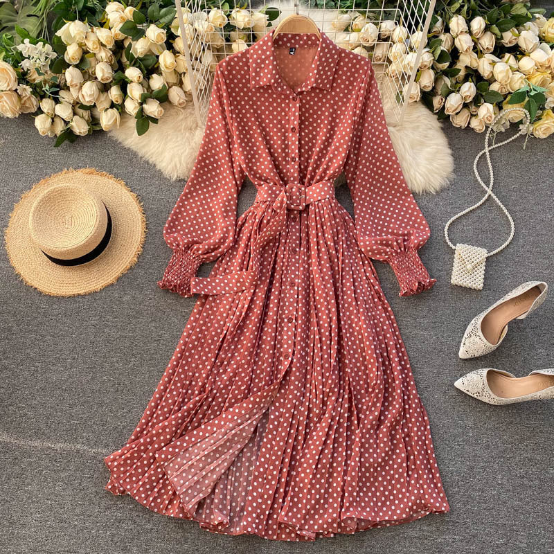 Daisy |Polka dot chiffon pleated dress