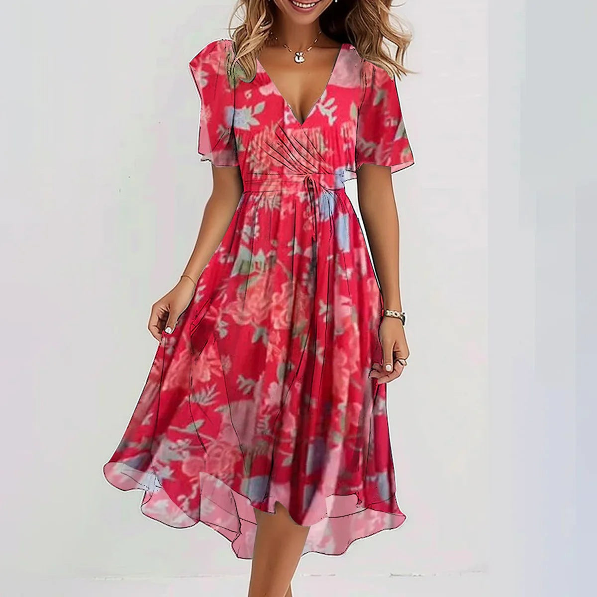 Sadie™|Elegant dress with short sleeves