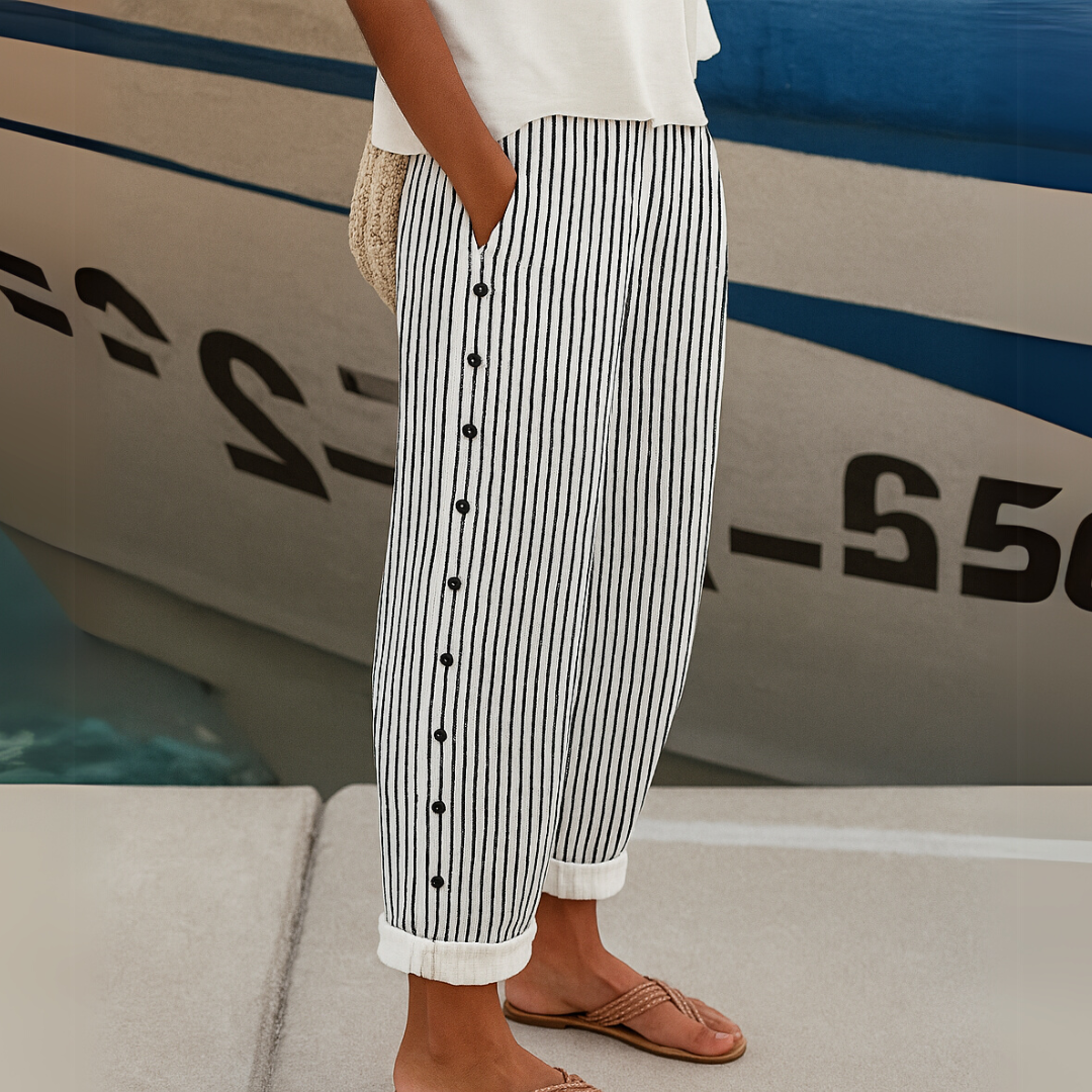 Asah™|Seabreeze Stripe Button Trousers