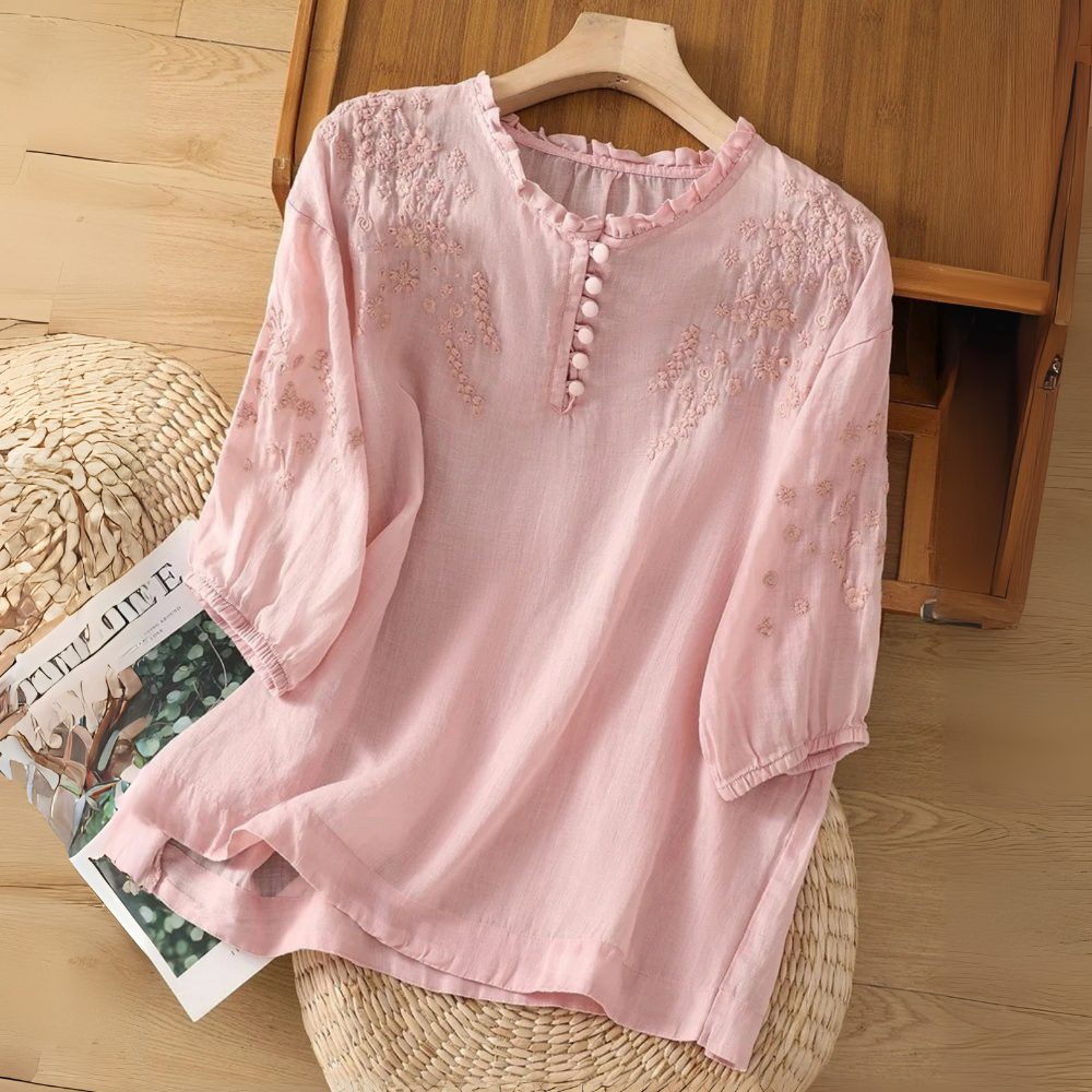 Maria™|Embroidered Cotton Linen Blouse