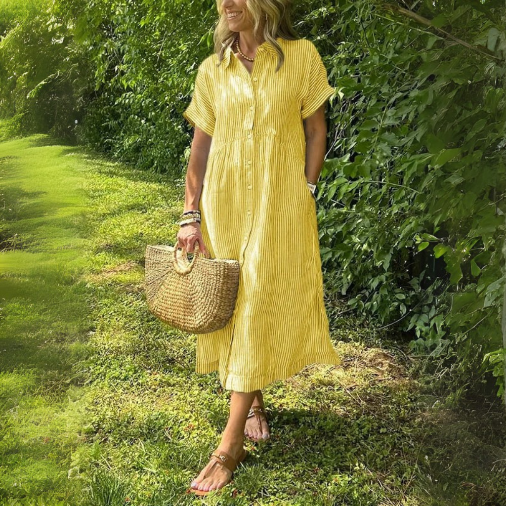 Delilah™|Flattering striped shirtdress