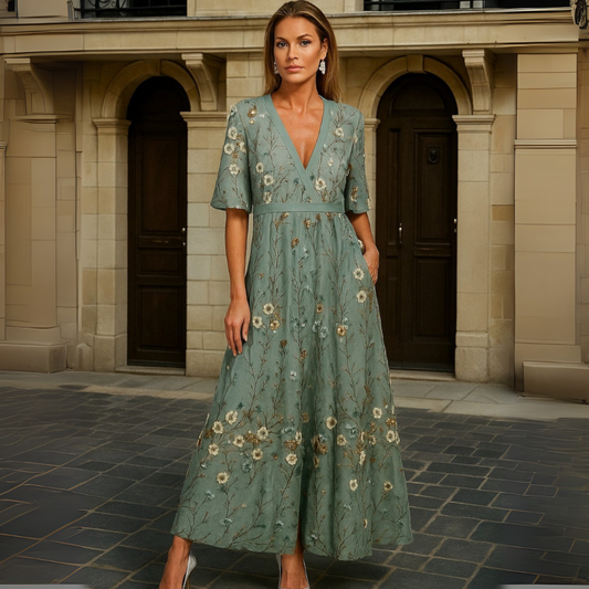 Haven™|Elegant V-Neck Belted Boho Dress