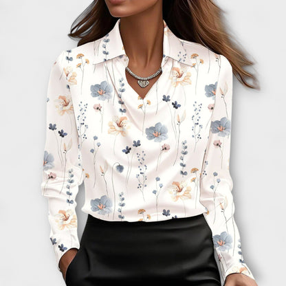 Maeve™|Shiny Blouse with Ruffled Collar
