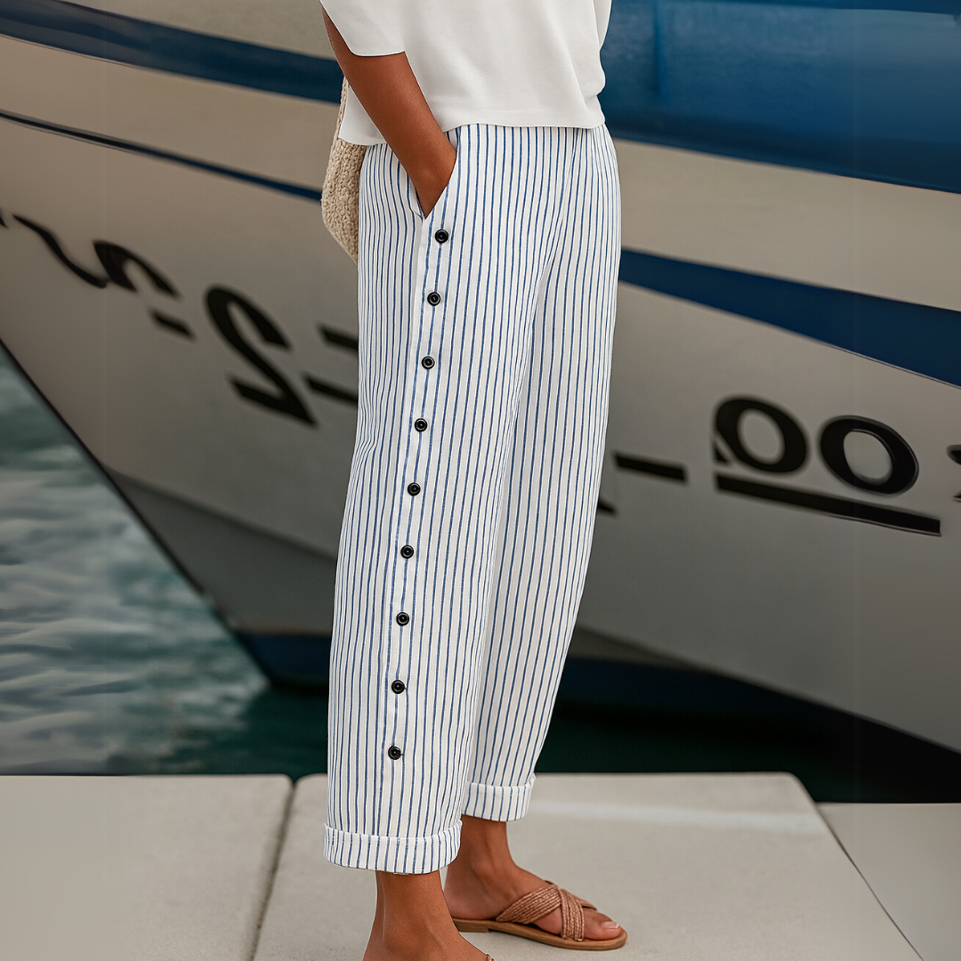 Asah™|Seabreeze Stripe Button Trousers
