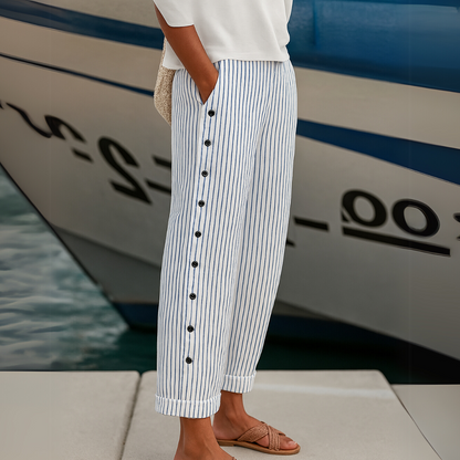 Asah™|Seabreeze Stripe Button Trousers
