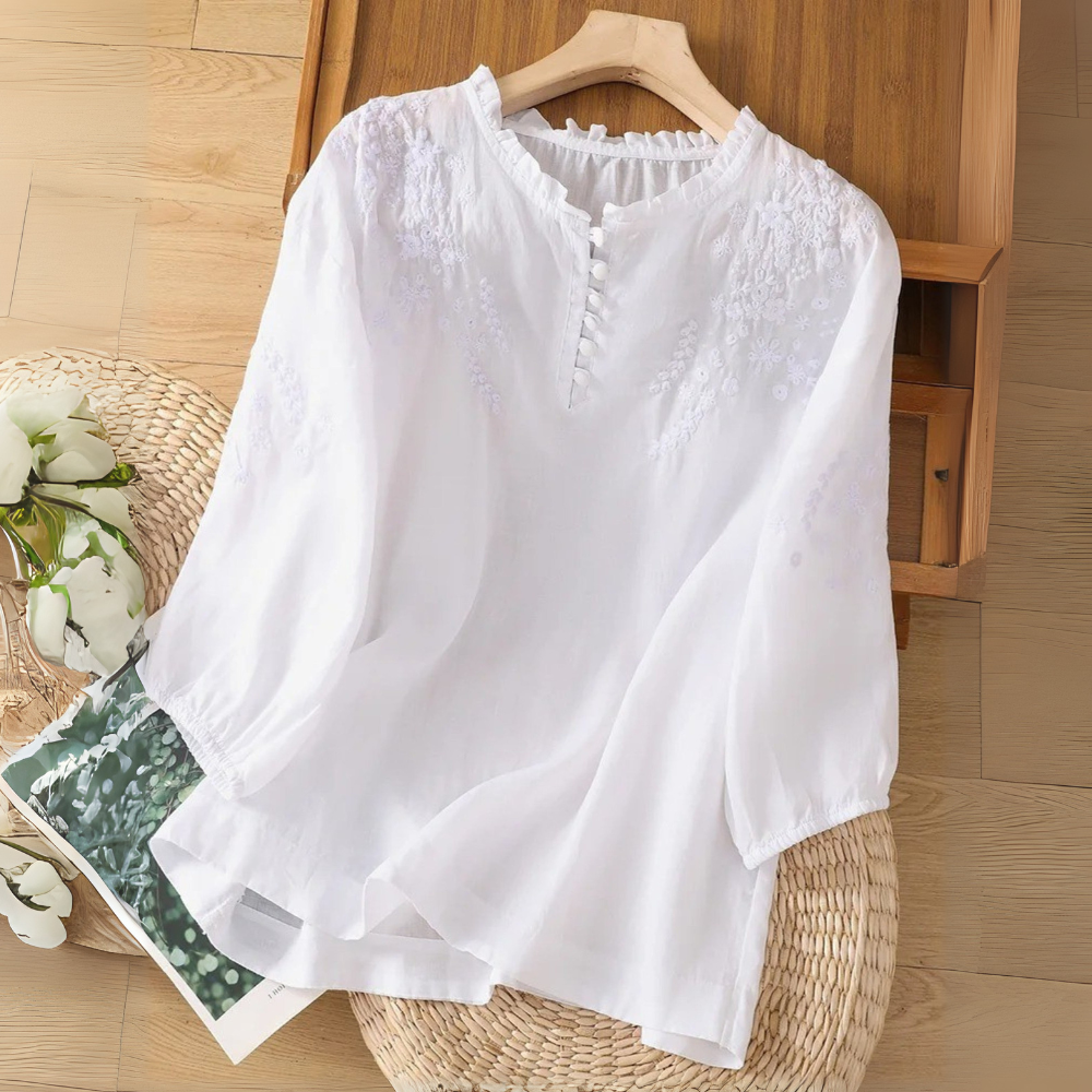 Maria™|Embroidered Cotton Linen Blouse