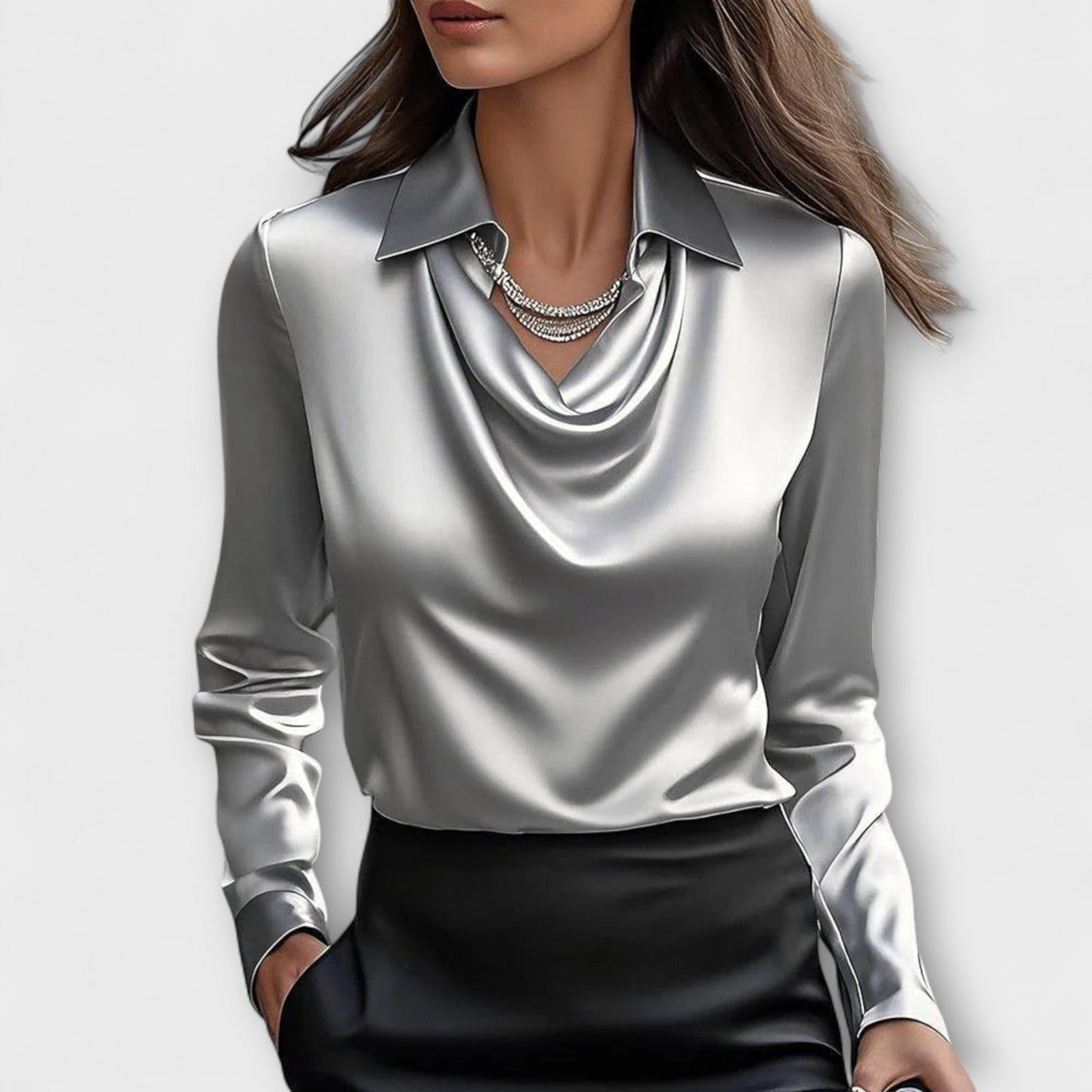 Maeve™|Shiny Blouse with Ruffled Collar