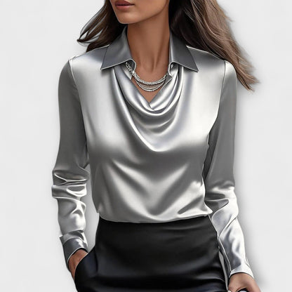Maeve™|Shiny Blouse with Ruffled Collar