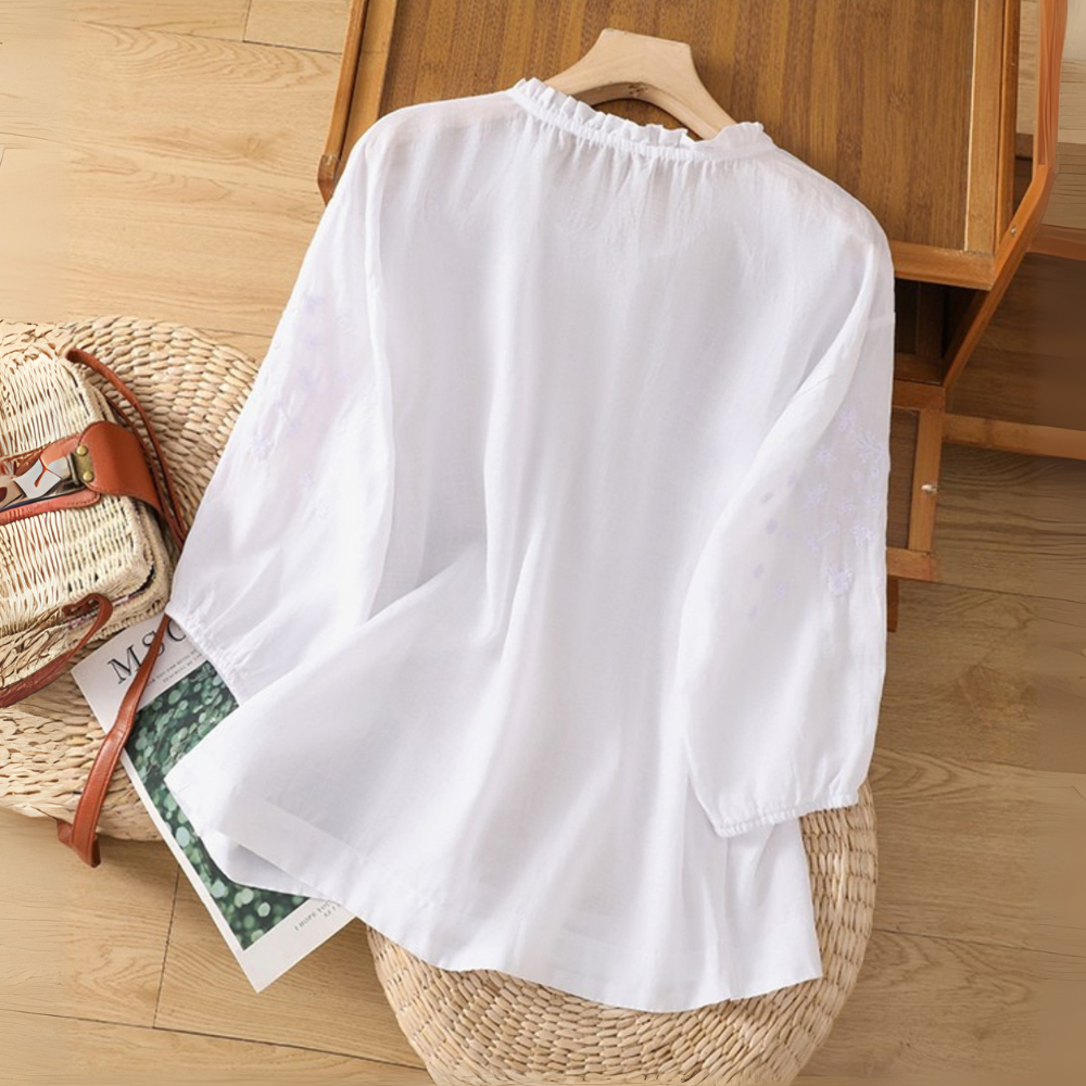 Maria™|Embroidered Cotton Linen Blouse