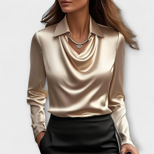Maeve™|Shiny Blouse with Ruffled Collar
