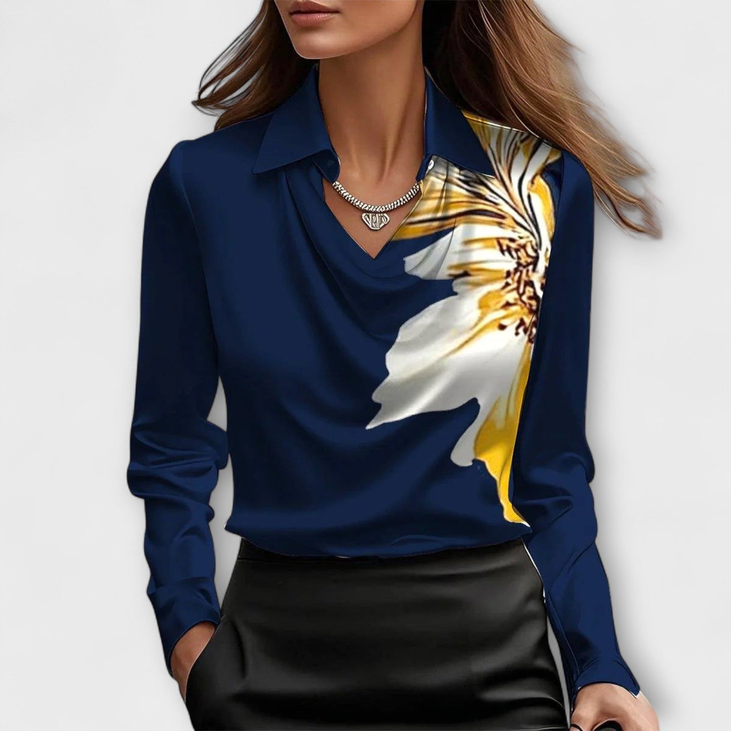 Maeve™|Shiny Blouse with Ruffled Collar