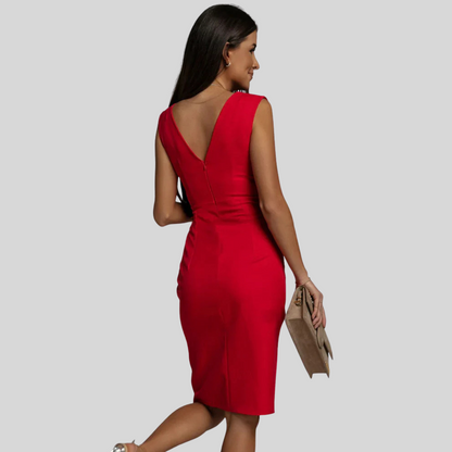 Inez™|Fitted Dress with V-Neckline and Slit