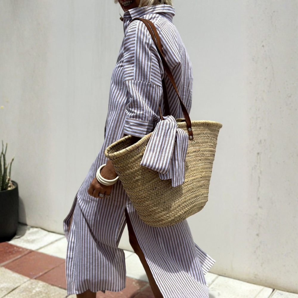 Melissa™|Elegant Striped Shirt Dress