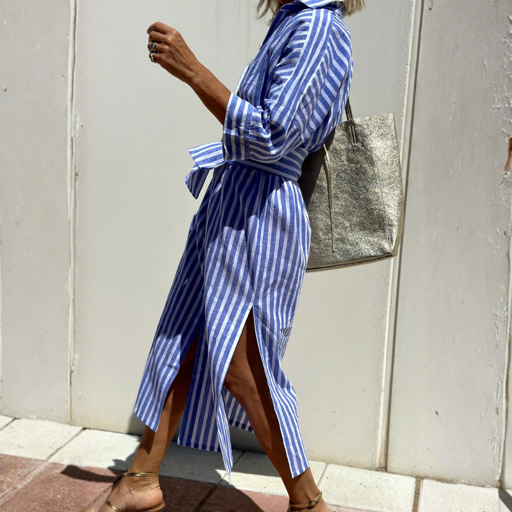 Melissa™|Elegant Striped Shirt Dress
