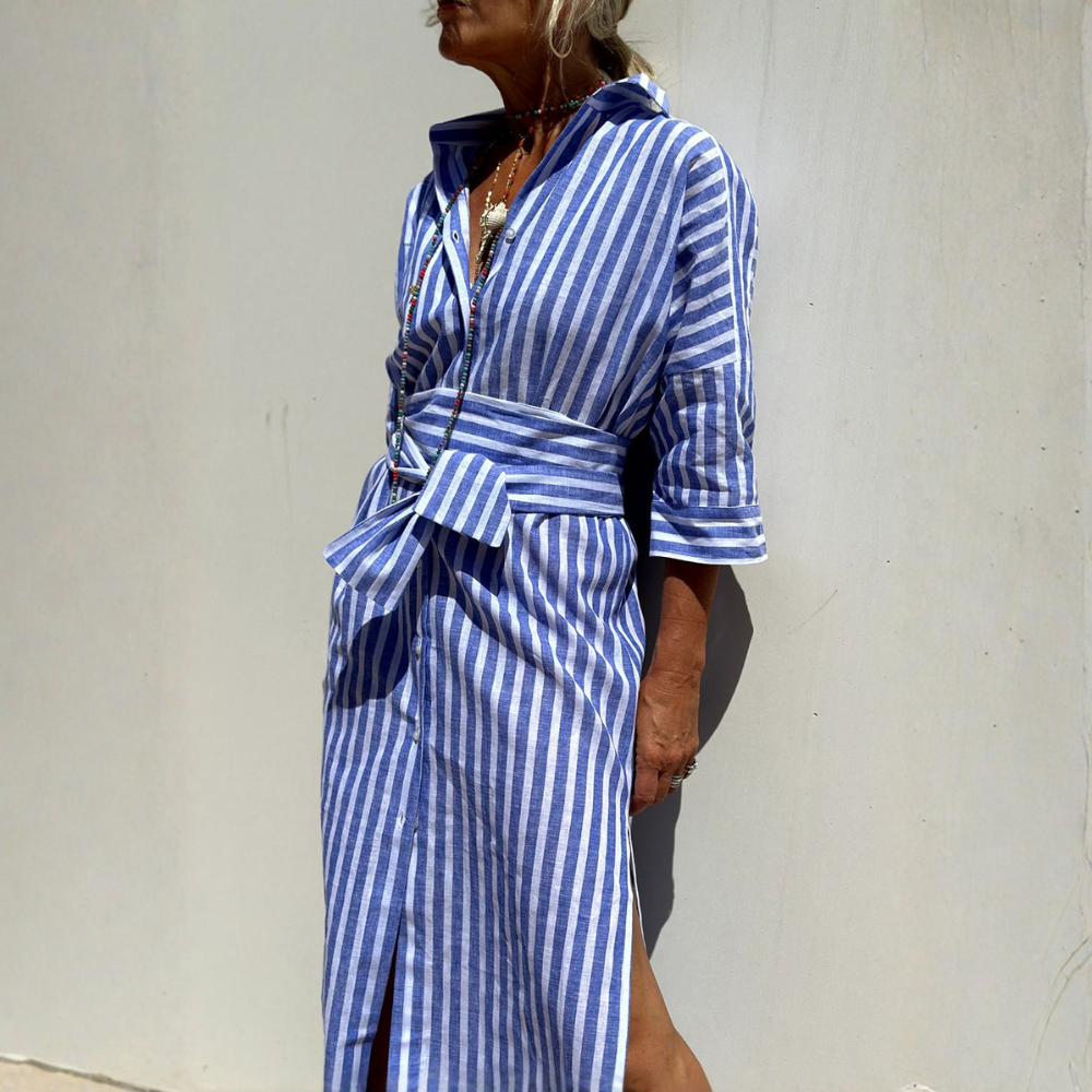 Melissa™|Elegant Striped Shirt Dress