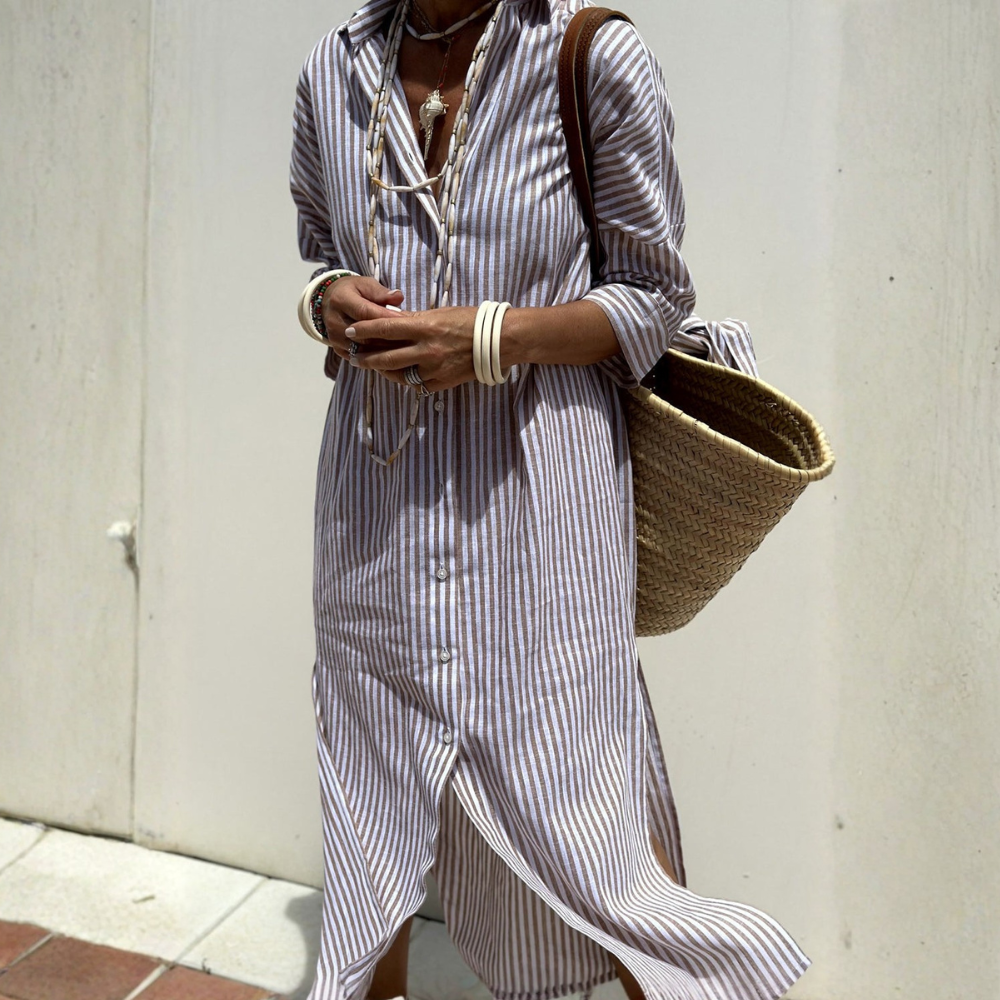 Melissa™|Elegant Striped Shirt Dress