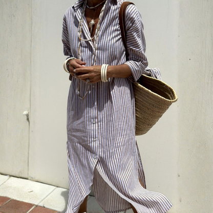 Melissa™|Elegant Striped Shirt Dress