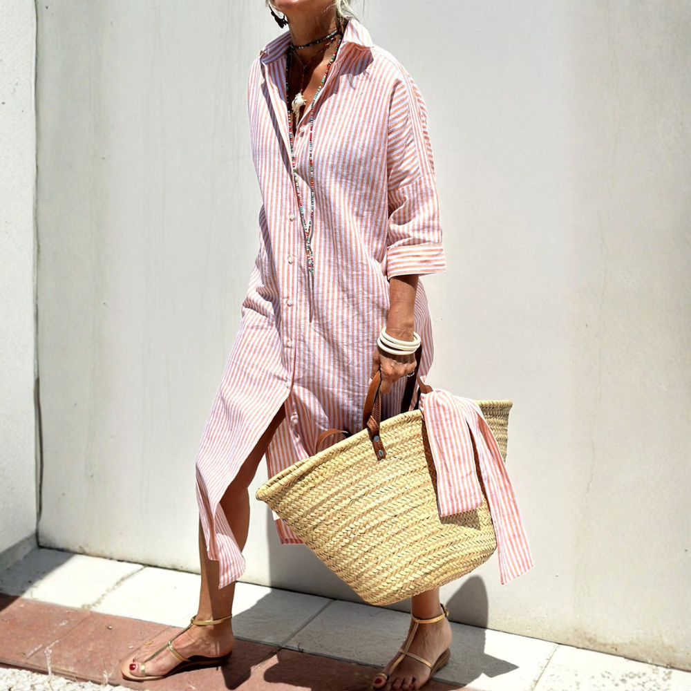 Melissa™|Elegant Striped Shirt Dress