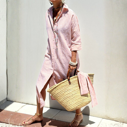 Melissa™|Elegant Striped Shirt Dress