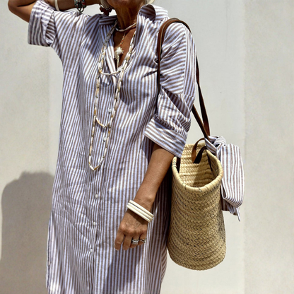 Melissa™|Elegant Striped Shirt Dress