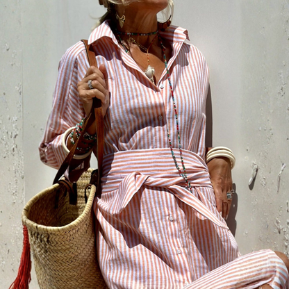 Melissa™|Elegant Striped Shirt Dress