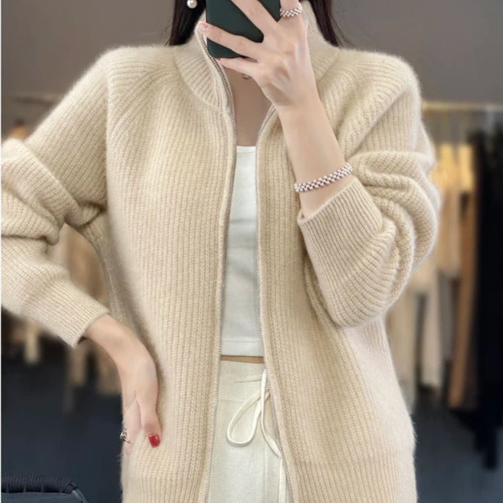 Celine™|Pure Wool Zipper Cardigan