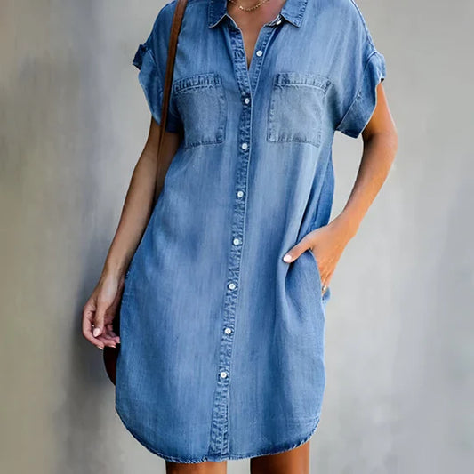 Everly™|Denim Dress with Belly Coverage