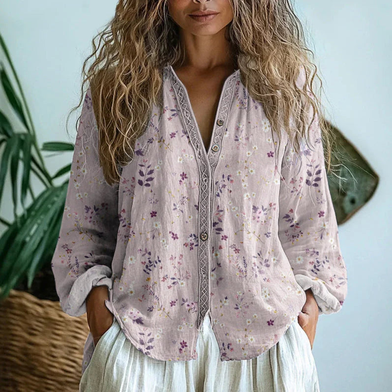 Aaliyah™|Vintage Blouse With Leaf Print