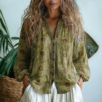 Aaliyah™|Vintage Blouse With Leaf Print