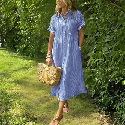Delilah™|Flattering striped shirtdress