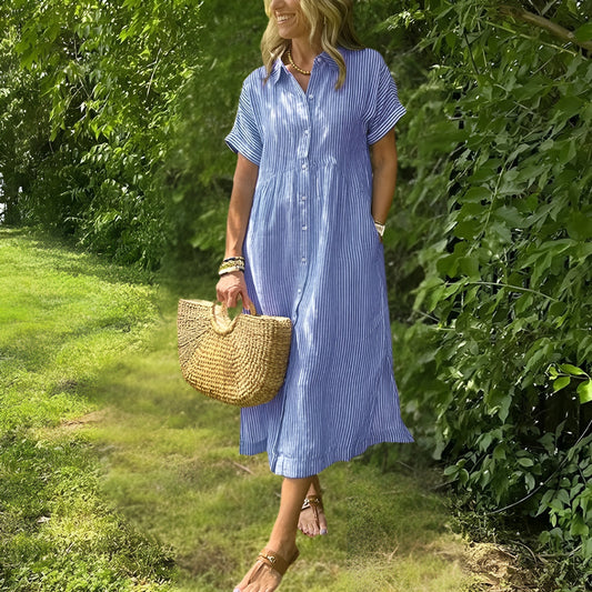 Delilah™|Flattering striped shirtdress