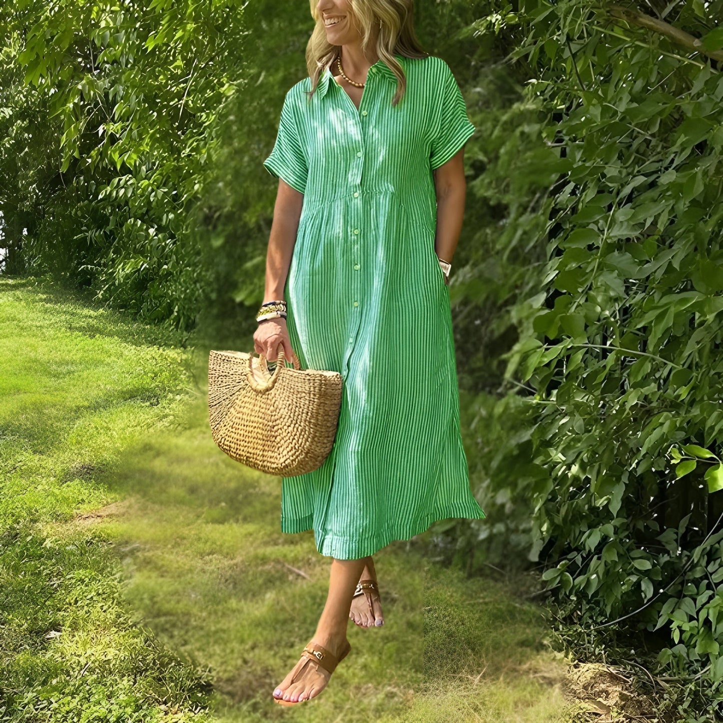 Delilah™|Flattering striped shirtdress