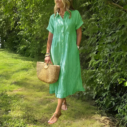 Delilah™|Flattering striped shirtdress