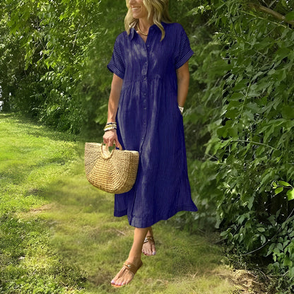Delilah™|Flattering striped shirtdress