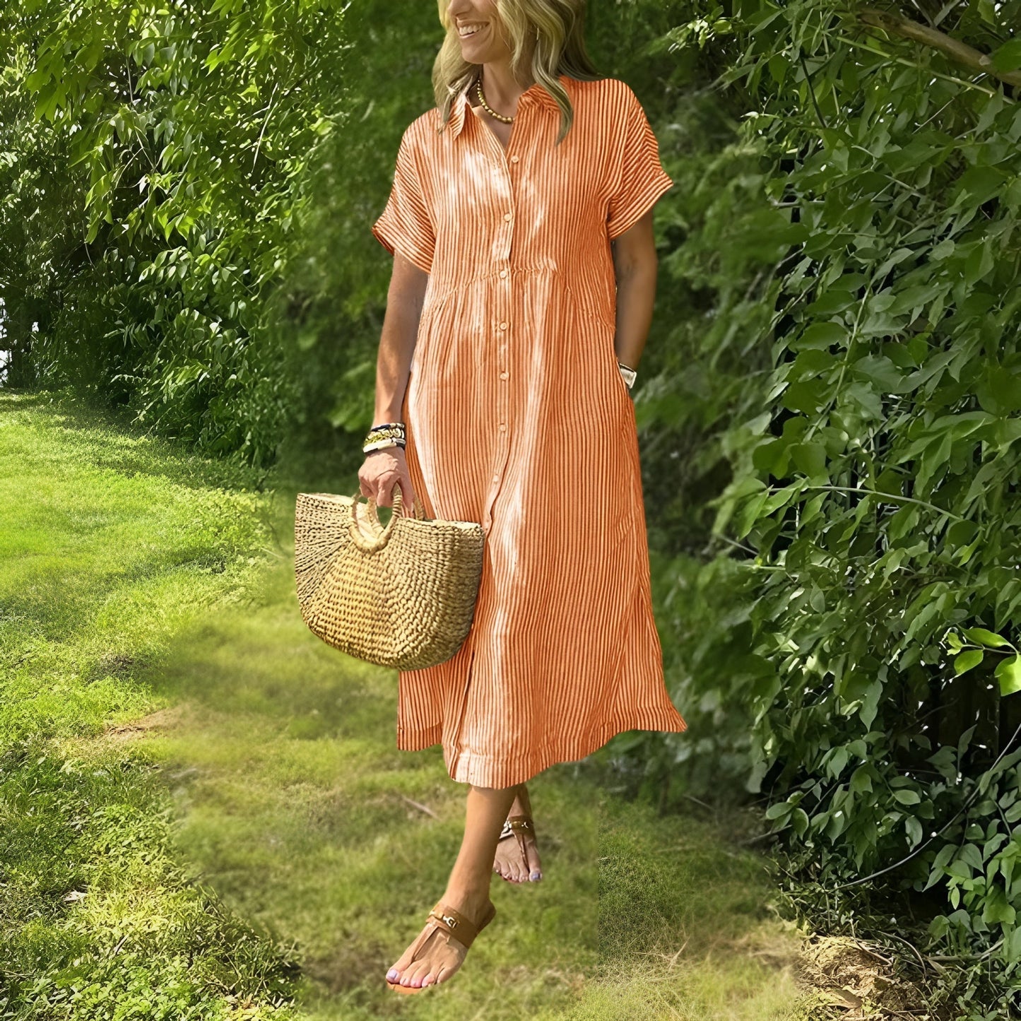 Delilah™|Flattering striped shirtdress