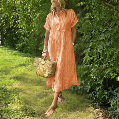 Delilah™|Flattering striped shirtdress