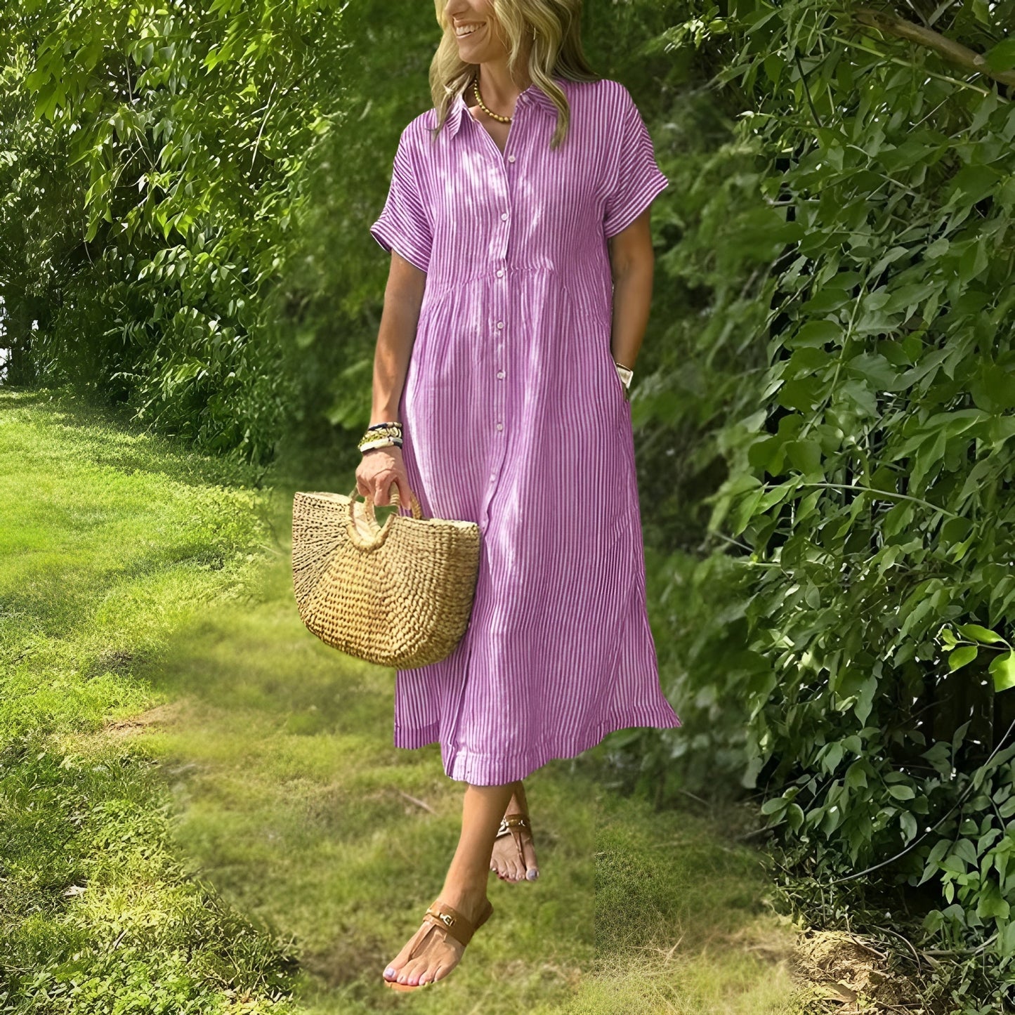 Delilah™|Flattering striped shirtdress