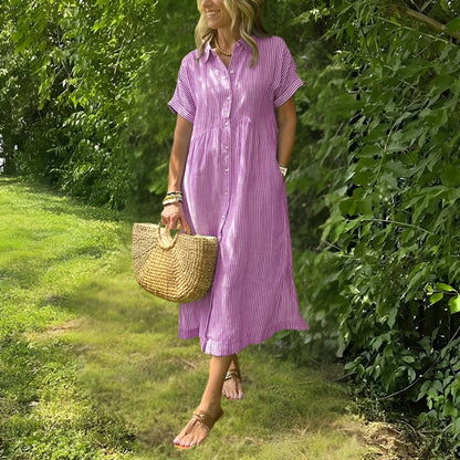 Delilah™|Flattering striped shirtdress