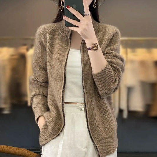 Celine™|Pure Wool Zipper Cardigan